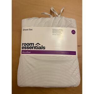 New Twin/Twin XL Microfiber Sheet Set Striped White Sleek Silver Room Essentials